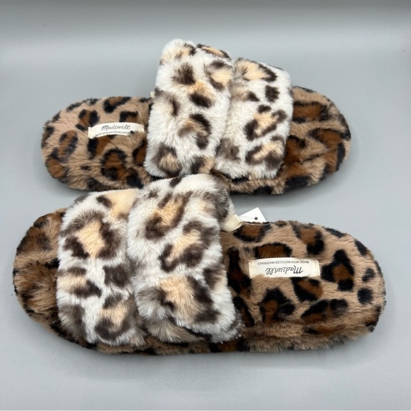 NWT/Box Madewell Two-Strap Leopard Spot Recycled Faux Fur Slippers - Size 8 - Picture 3 of 7